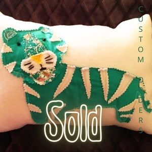 CUSTOM HANDMADE TURQUOISE TIGER THROW PILLOW